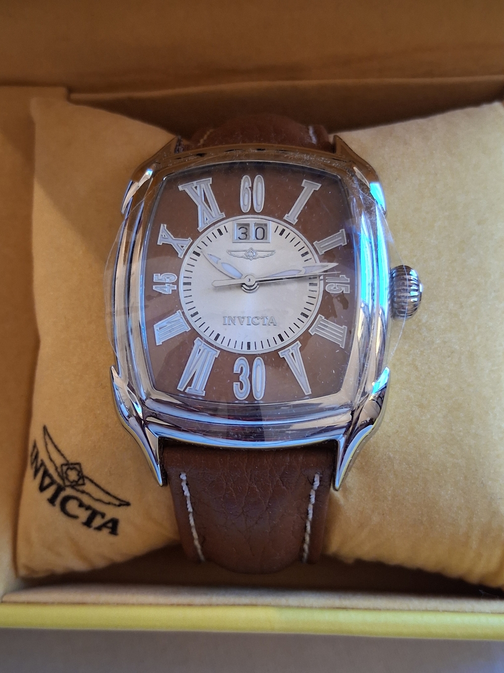Invicta Brown Leather Strap Silver Case Men's Watch